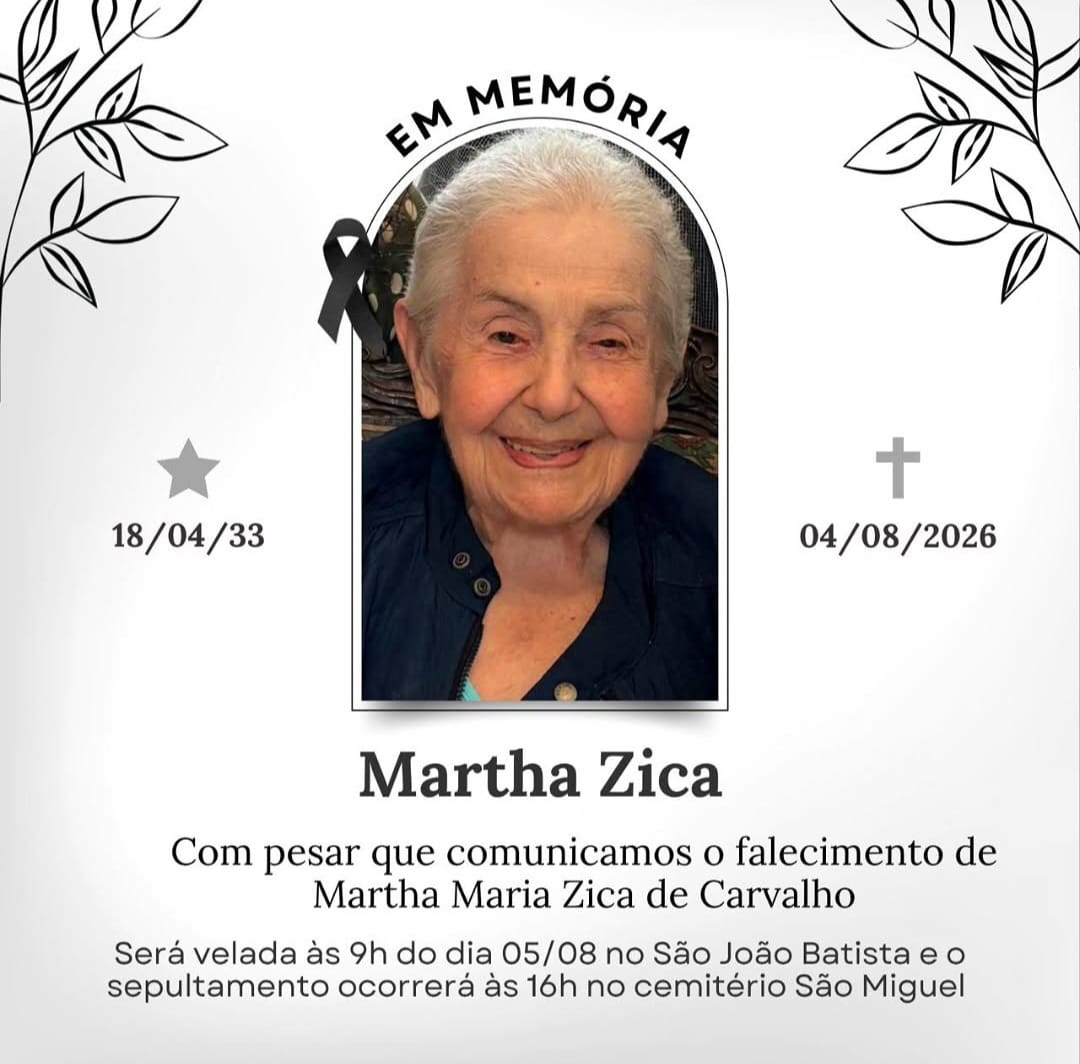 Morre aos 93 anos Martha Maria Zica de Carvalho