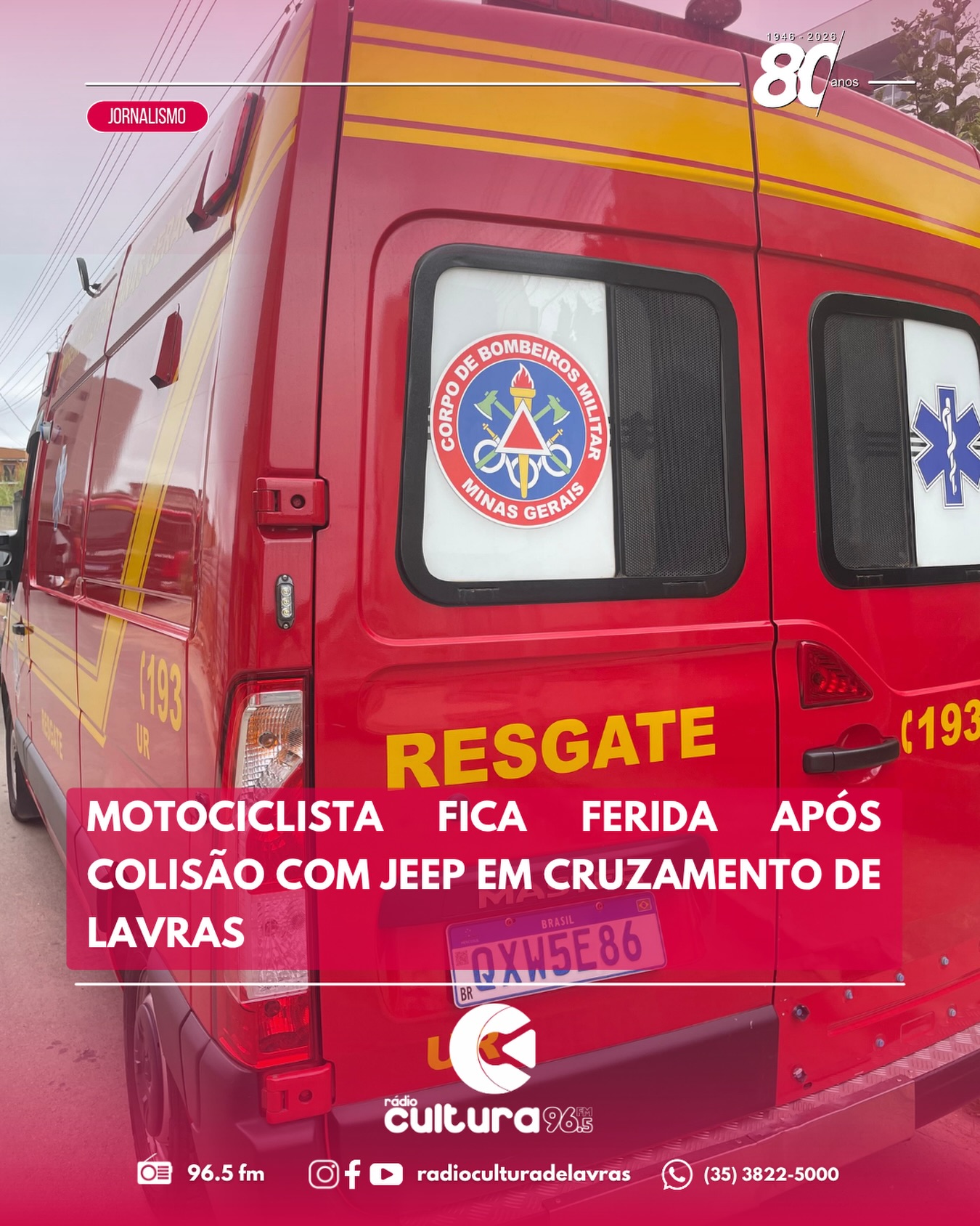 Motociclista fica ferida em colisão com Jeep no cruzamento da Avenida JK, em Lavras