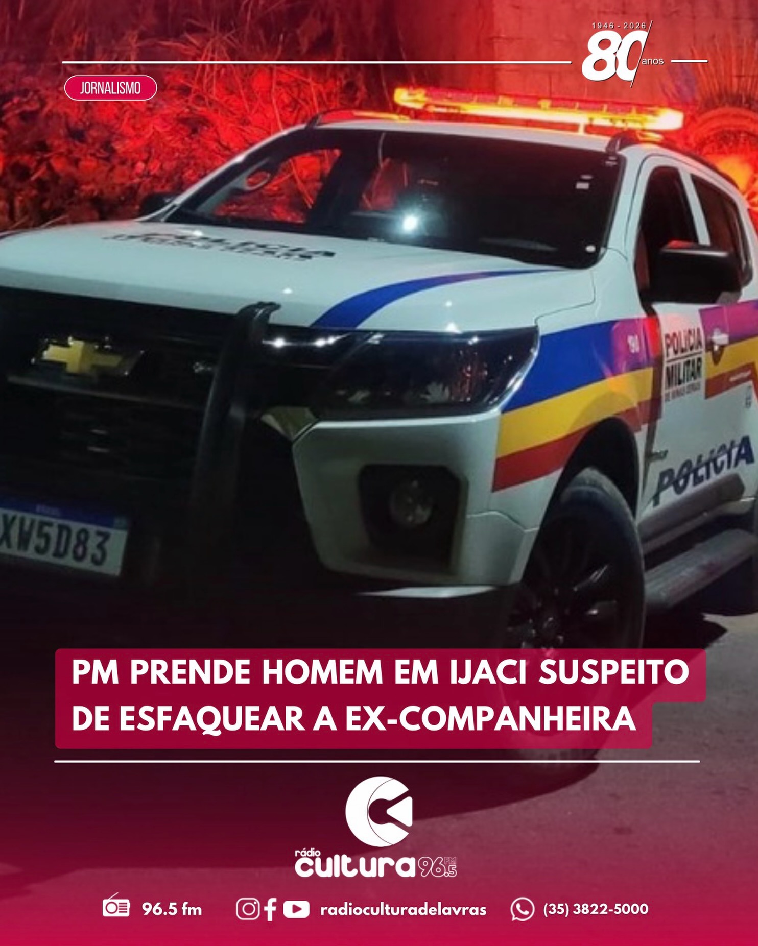 Mulher de 26 anos é ferida a arma branca em Ijaci e ex-companheiro é preso