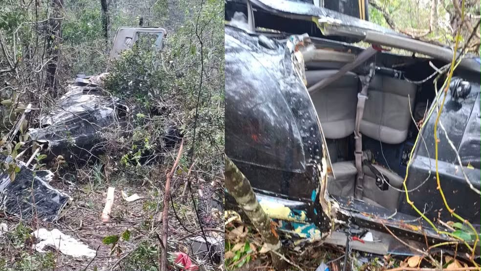 Destroços do helicóptero encontrados na Serra Catarinense