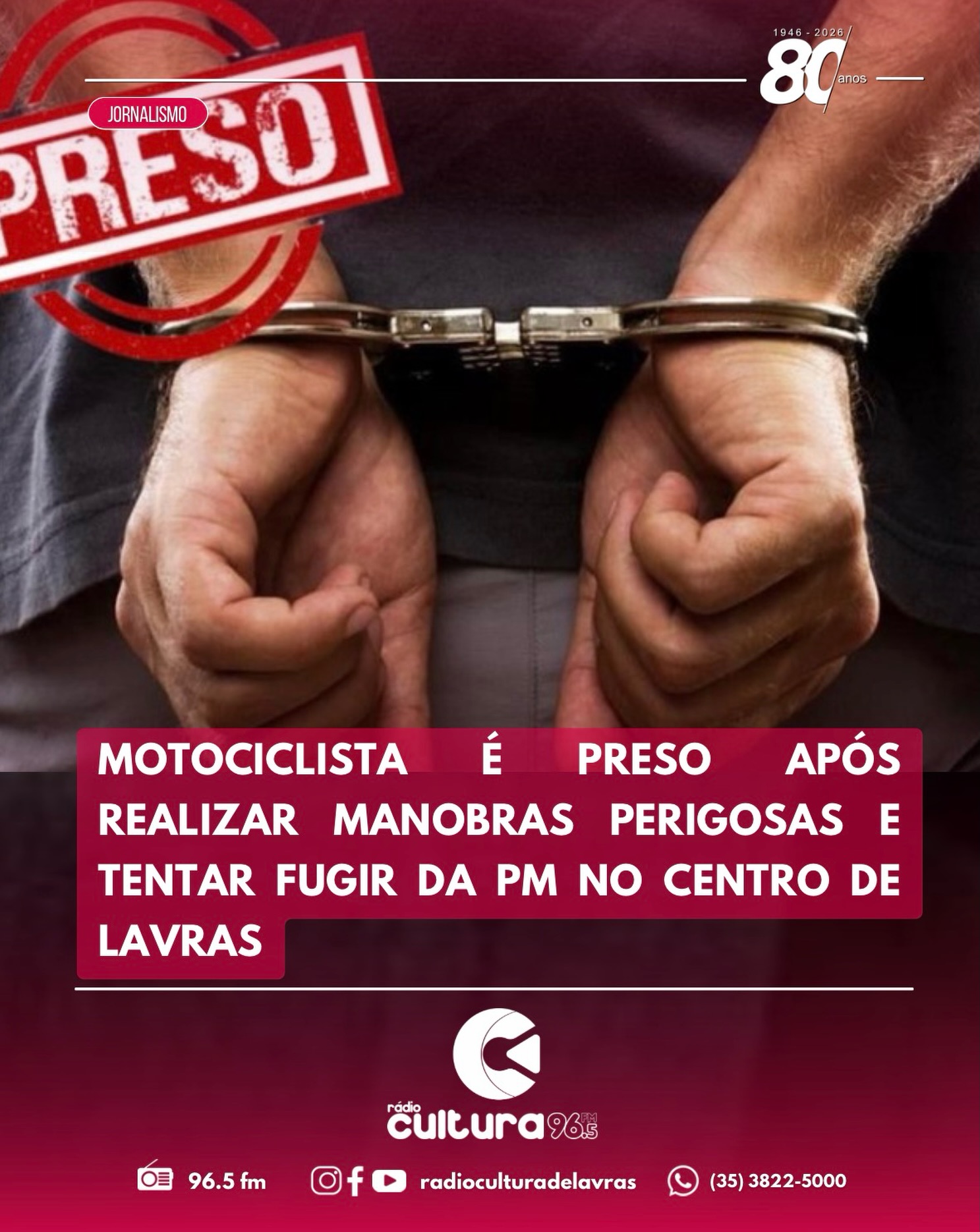 Motociclista de 24 anos é preso pela PM após manobras perigosas no Centro de Lavras