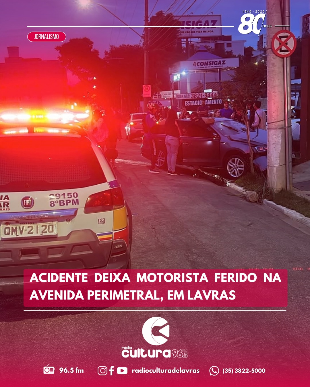 Acidente na Avenida Perimetral, em Lavras, deixa motorista ferido