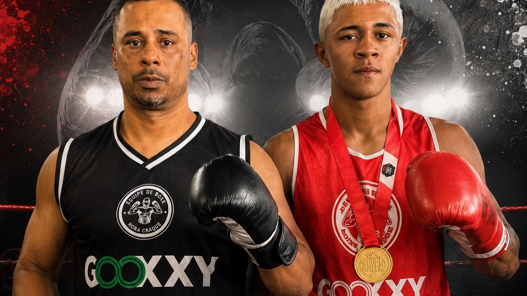O professor Sidney Geovani da Silva e o atleta Lucas Miguel, do Projeto Social Boxe Nova Geração, em arte de divulgação do projeto
