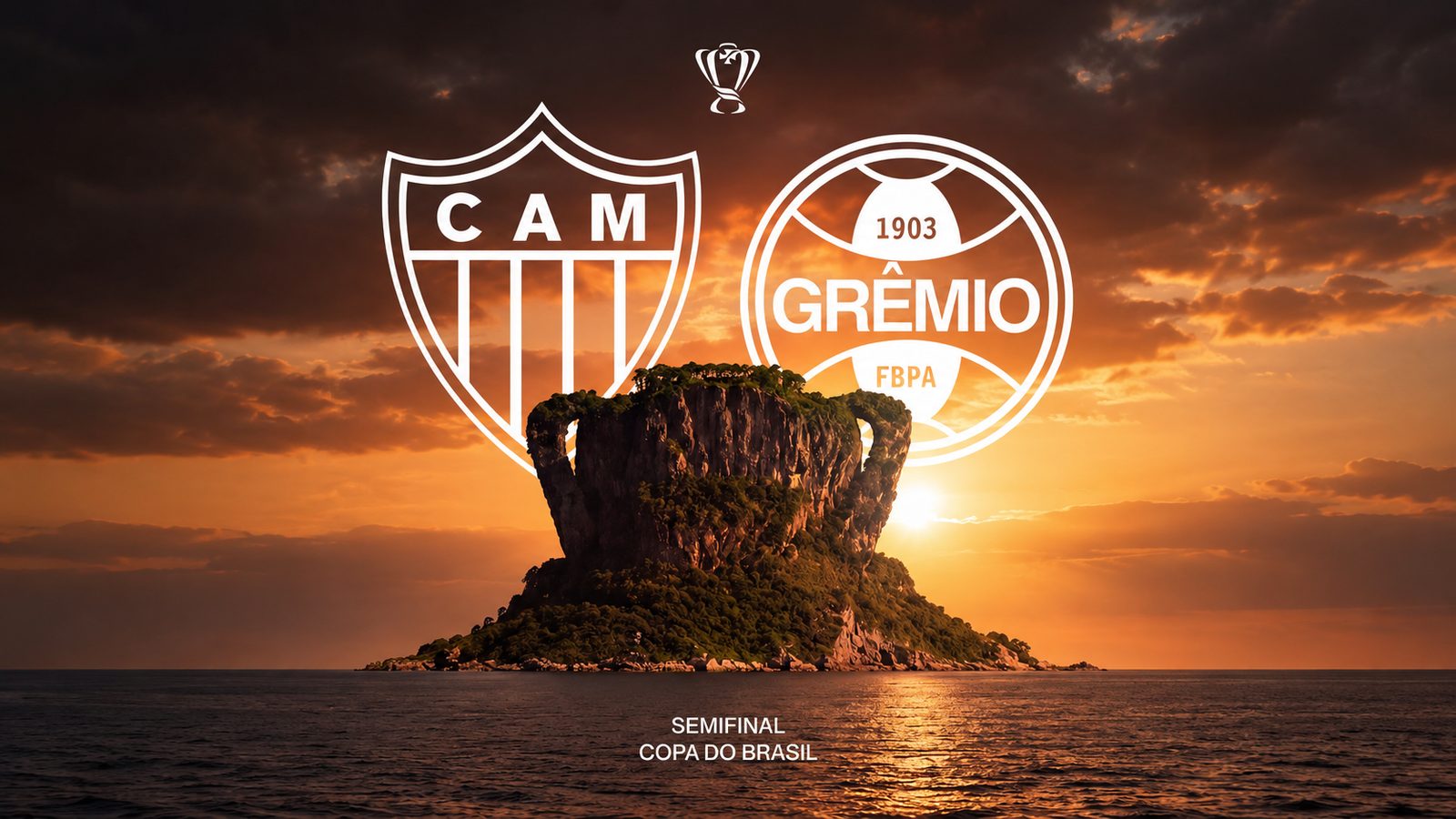 Arte oficial do clube confirma o duelo entre Atlético e Grêmio na semifinal