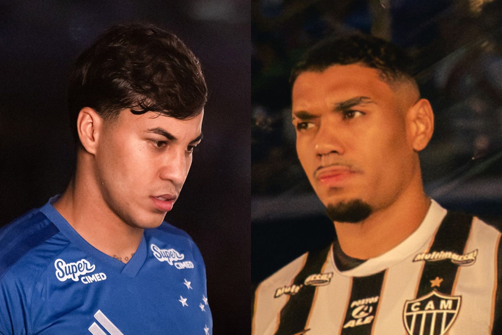 Kaio Jorge, do Cruzeiro, e Ruan Tressoldi, do Atlético, no lance que tirou o zagueiro do clássico