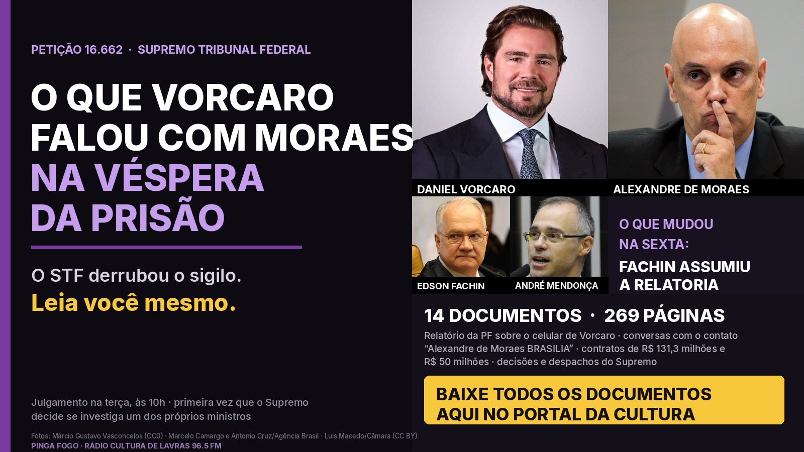 O que Vorcaro falou com Moraes na véspera da prisão: o STF abriu 269 páginas e você pode baixar todas
