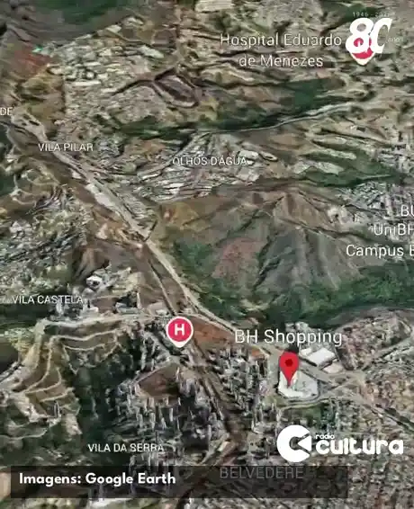 Sobrevoo da região onde a deputada foi atacada, às margens da MGC-356, atrás do BH Shopping, na divisa de Belo Horizonte com Nova Lima. Imagens: Google Earth