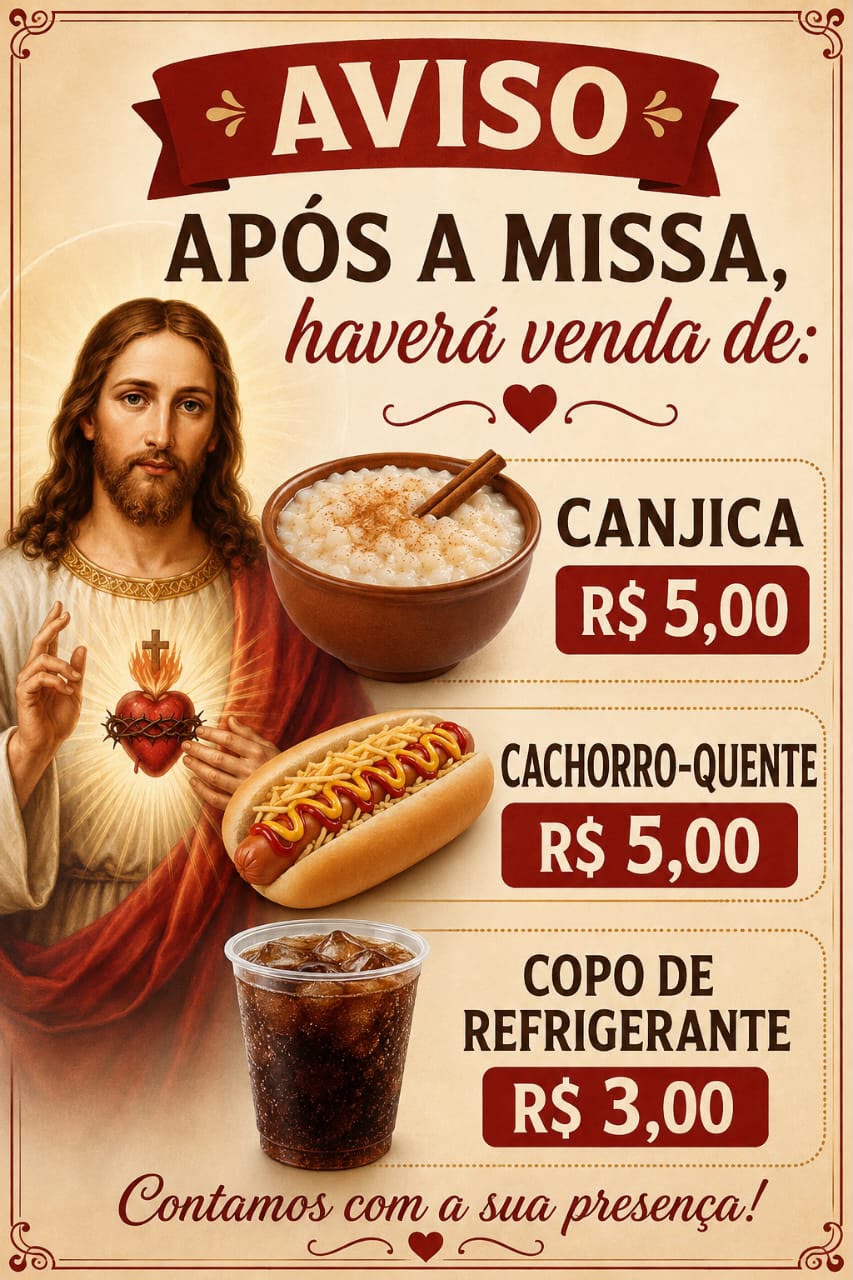 Depois da missa há venda de canjica, cachorro-quente e refrigerante para ajudar nas despesas da casa